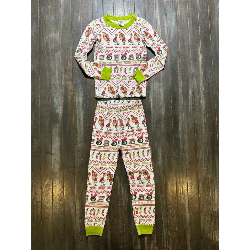Hanna Andersson Kids Grinch Pajamas Organic Cotton Long John Set US 6-7 Holiday